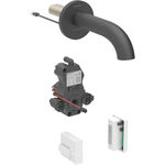Grifo electrónico para lavabos Geberit Piave, montaje mural, servicio a generador, para caja funcional empotrada: Negro mate / Con revestimiento de limpieza fácil, L=22cm, Mezclador=Con mezclador